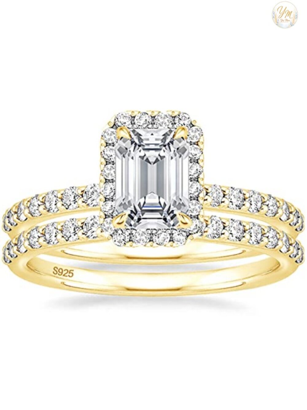 Wedding Ring Set for Women 925 Sterling Silver 2ct CZ Emerald Cut Halo